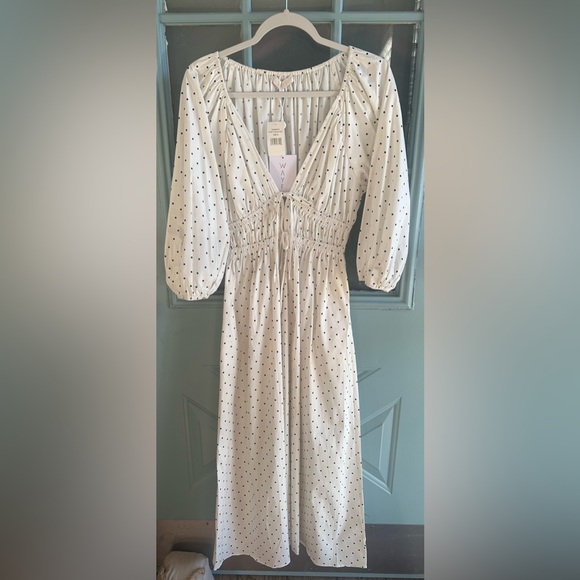 NWT WAYF Veronica Ivory Polka Dot White & Black Bow Tie Cotton Maxi Dress Small - Picture 2 of 14